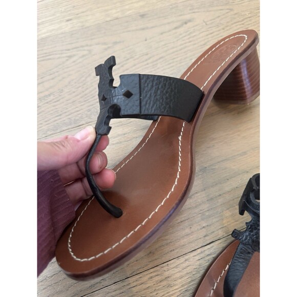 Tory Burch Moore Block Heel Black Leather Thong Sandals - Size 8M - Excellent - Picture 4 of 12
